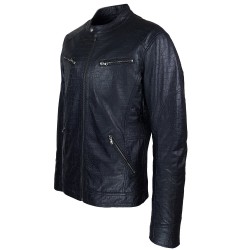 blouson homme cuir style motard baya black vue de profil