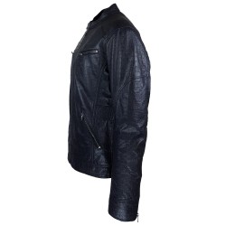 blouson homme cuir style motard baya black vue de cote