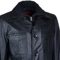 veste homme cuir cookes quatre boutons col amovible vue de gros plan