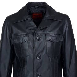 veste homme cuir cookes quatre boutons vue de gros plan