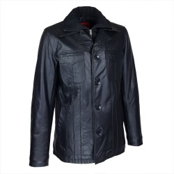 veste homme cuir cookes quatre boutons vue de tiers col amovible