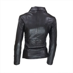 veste femme cuir a zip paro vue de deux tiers