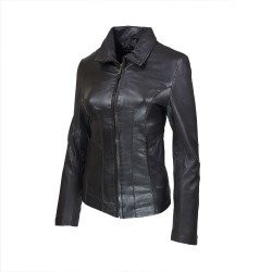 veste femme cuir a zip paro vue de profil