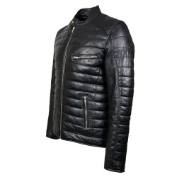 blouson homme en cuir patra matelasse vue de profil