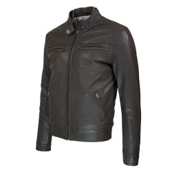 Blouson homme en cuir  Style motard alabama vue de tiers