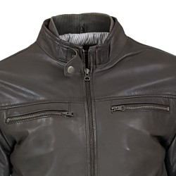 blouson homme en cuir  style motard alabama vue gros plan