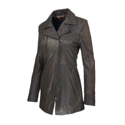 veste femme cuir a zip barra vue de deux tiers