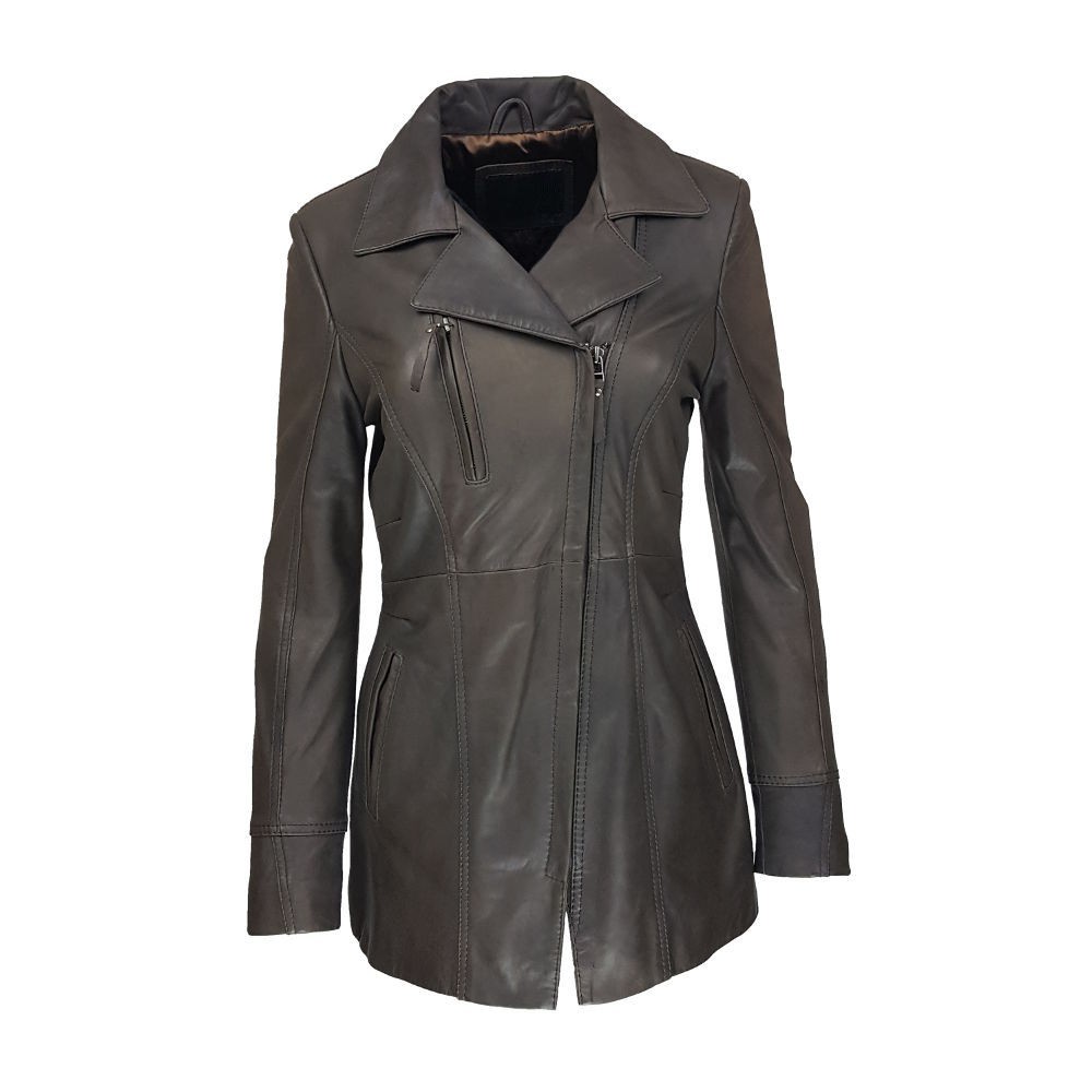 veste femme cuir a zip barra vue de face