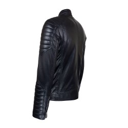 blouson homme  cuir col rond style motard razia vue de deux tiers