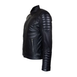 blouson homme  cuir col rond style motard razia vue de profil