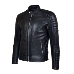 blouson homme  cuir col rond style motard razia vue de tiers