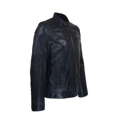 blouson homme  cuir col rond style motard tema vue de profil