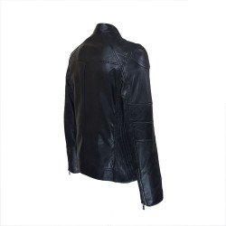 blouson homme  cuir col rond style motard tema vue de trois tiers