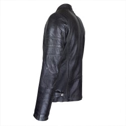 blouson homme cuir style motard fast grey saillant vue de cote inverse