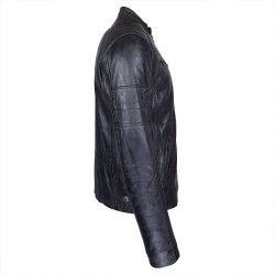 blouson homme cuir style motard fast grey saillant vue de cote