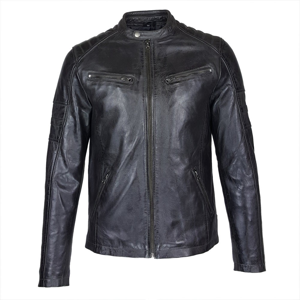 blouson homme cuir style motard fast grey saillant vue de face