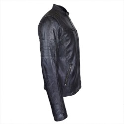 blouson homme cuir style motard fast grey saillant vue de profil