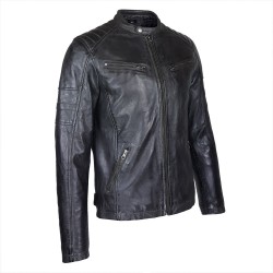 blouson homme cuir style motard fast grey saillant vue de tiers