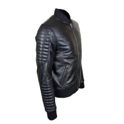 blouson homme cuir style motard baya black vue de deux tiers