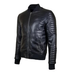 blouson homme cuir style motard baya black vue de profil