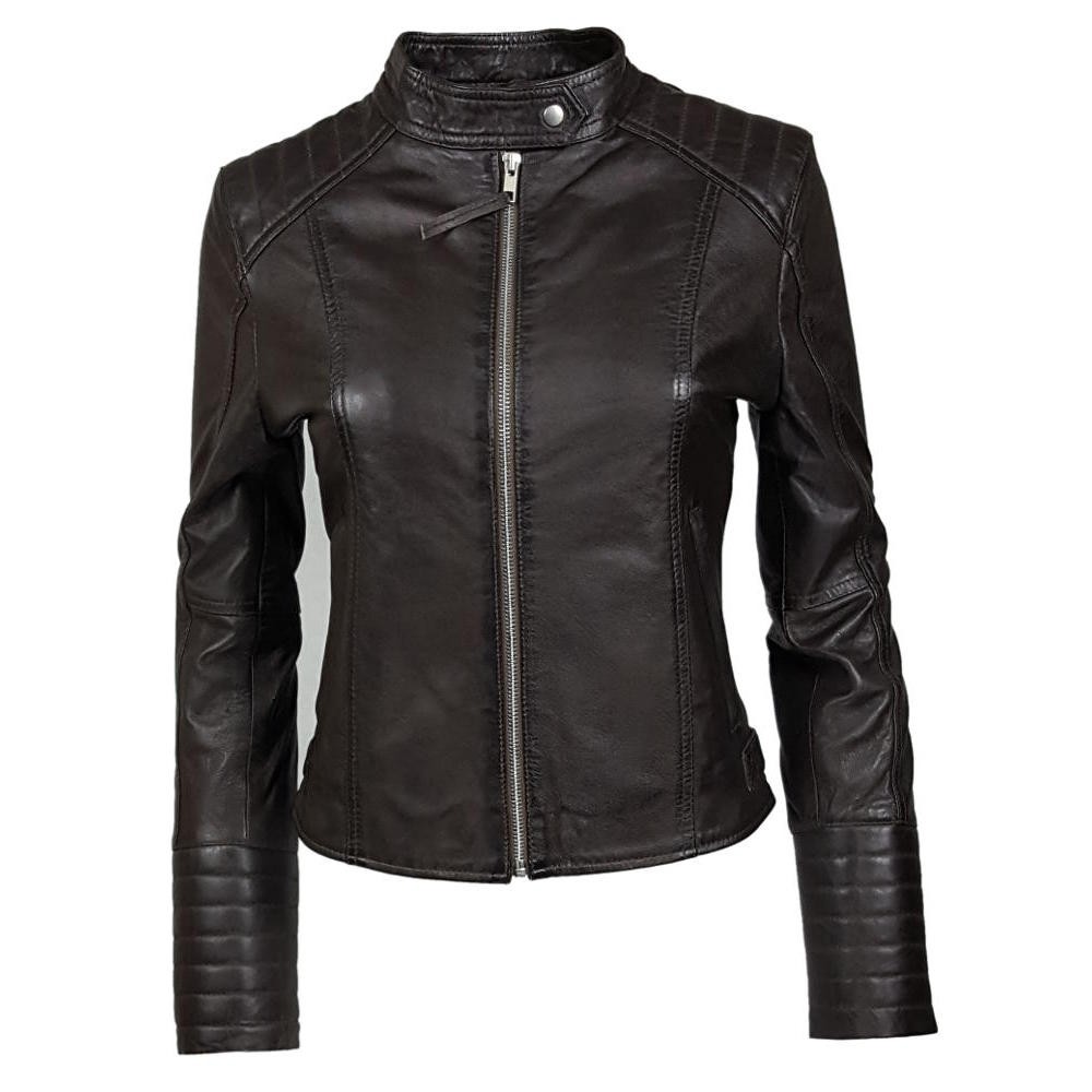 blouson femme à col rond style motard coco vue de face