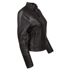 blouson femme à col rond style motard coco vue de profil