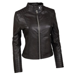 blouson femme à col rond style motard coco vue deux tiers