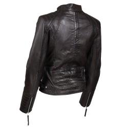 blouson femme à col rond style motard coco vue trois tiers