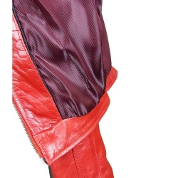 blouson en cuir de buffle col rond rouge brillant vue interieur