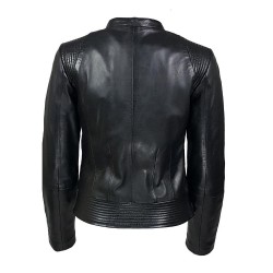 blouson femme en cuir à col rond style motard alonzo vue de dos