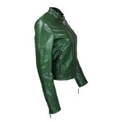 blouson femme en cuir de buffle monzo  col rond green vue de cote