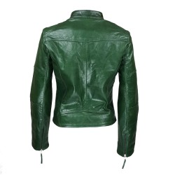 blouson femme en cuir de buffle monzo  col rond green vue de dos