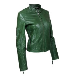 blouson femme en cuir de buffle monzo  col rond green vue de profil