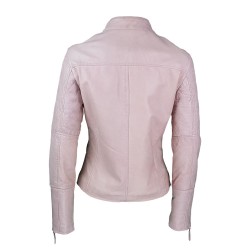 veste femme  en cuir lelo à col rond vue de dos