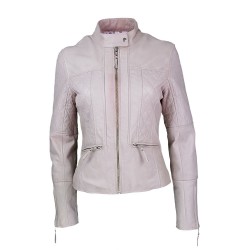 veste femme  en cuir lelo à col rond vue de face