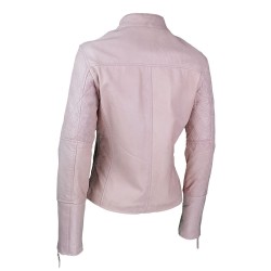 veste femme  en cuir lelo à col rond vue de quatre