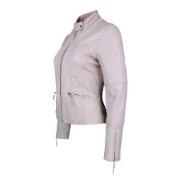 veste femme  en cuir lelo à col rond vue de tiers