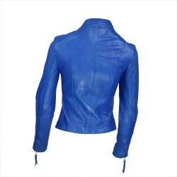 blouson femme en cuir d'agneau à col rond style motard berko vue de dos