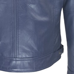 blouson cuir homme motard bleu vue de plan dos