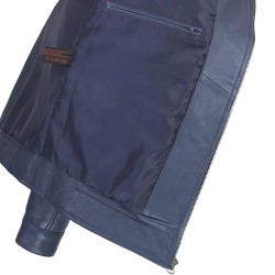 blouson cuir homme motard bleu vue interieur