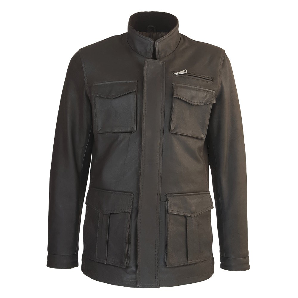 veste cuir homme de combat marron vue de face