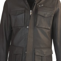 veste cuir homme de combat marron vue de plan