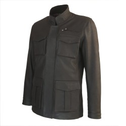 veste cuir homme de combat marron vue de tiers