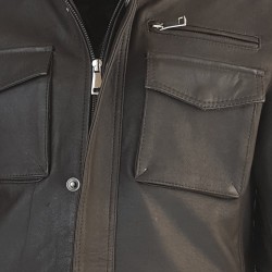 veste cuir homme de combat marron vue gros plan