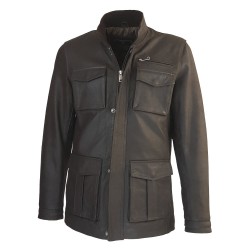 veste cuir homme de combat marron vue de face ouvert