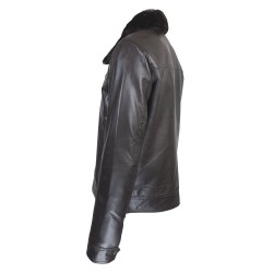 blouson cuir homme aviateur col amovible  nouvel vague vue cote