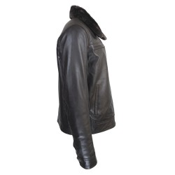 blouson cuir homme aviateur col amovible  nouvel vague vue de cote