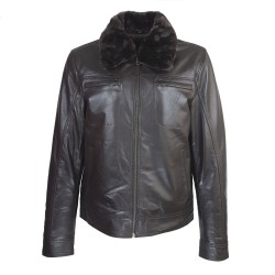 blouson cuir homme aviateur col amovible  nouvel vague vue de face