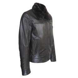 blouson cuir homme aviateur col amovible  nouvel vague vue de profil