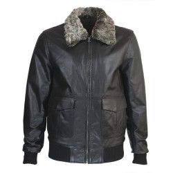 blouson cuir homme aviateur hurricane marron avec col amovible vue de face